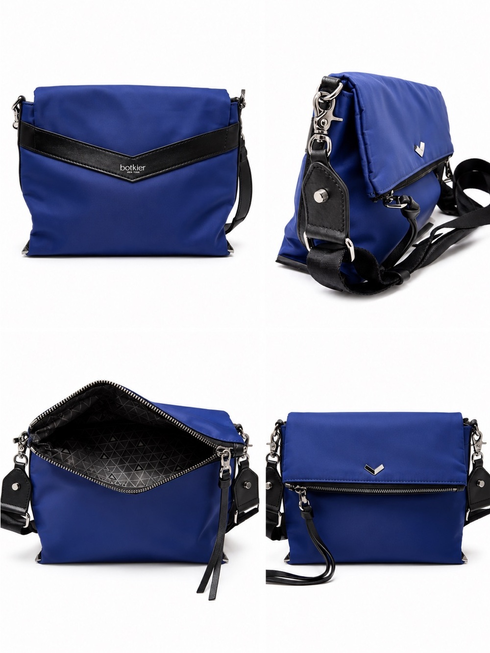 NEW - Botkier Cobalt Blue Nylon Crossbody Bag Chrome Accents & Adjustable Strap - Picture 2 of 6